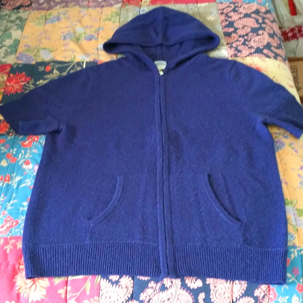 Women's 100% cashmere j crew short sleeve zip hoodie cardigan sweater